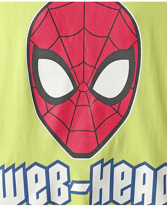 Pine Kids Marvel 100% Cotton Half Sleeves Shorts Night Suit With Spider Man Graphics - Lime Green