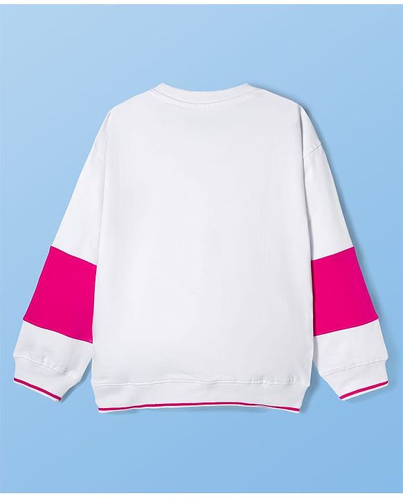 Pine Kids Cotton Kit Full Sleeves Sweatshirt with Floral Print & Sequin Detailing - White