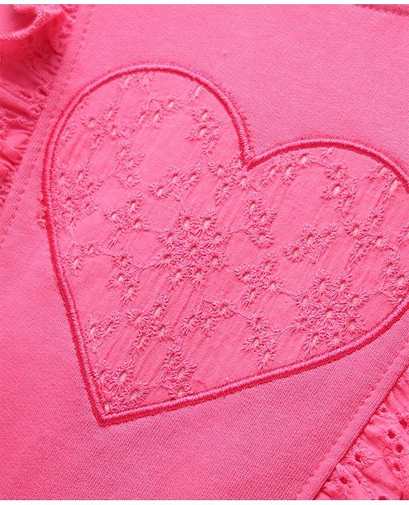 Pine Kids Cotton Knit Full Sleeves Sweatshirt with Heart Embroidery & Frill Detailing - Pink