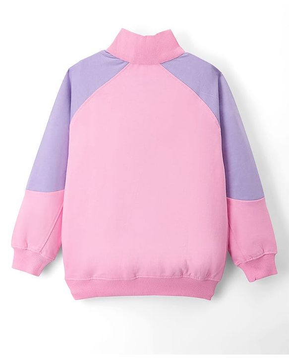 Pine Kids Cotton Knit Full Raglan Sleeves Sweatshirt With Floral Embroidery - Pink