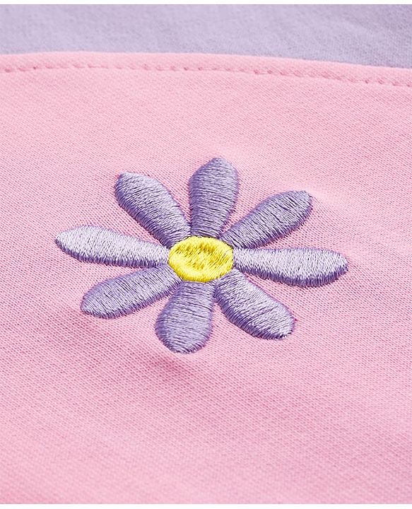 Pine Kids Cotton Knit Full Raglan Sleeves Sweatshirt With Floral Embroidery - Pink