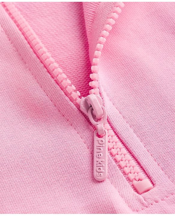 Pine Kids Cotton Knit Full Raglan Sleeves Sweatshirt With Floral Embroidery - Pink