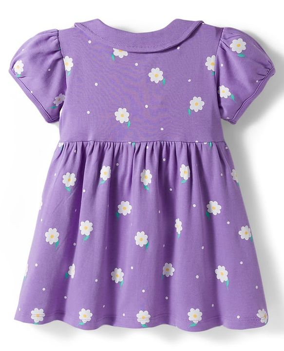 Babyhug Single Jersey Knit Half Sleeves Frock With Bloomers With Floral Print - Lavender
