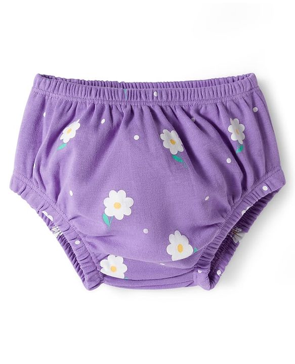 Babyhug Single Jersey Knit Half Sleeves Frock With Bloomers With Floral Print - Lavender