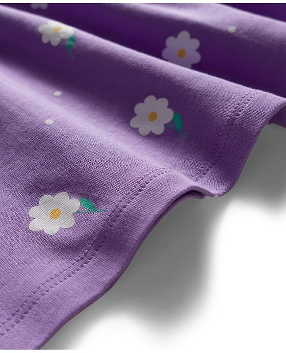 Babyhug Single Jersey Knit Half Sleeves Frock With Bloomers With Floral Print - Lavender