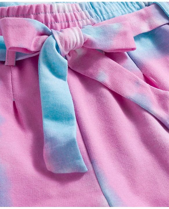 Pine Kids Disney Terry Knit Full Length Track Pant with Fabric Belt Minnie Mouse Graphic & Tie and Dye Detailing - Pink & Light Blue
