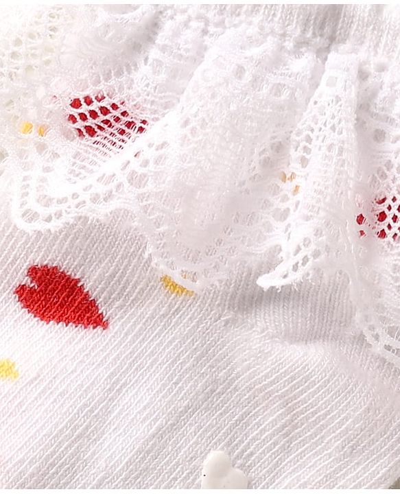 Cute Walk by Babyhug Knit Anti Bacterial Ankle Length Anti Skid Frill Socks Pack of 3 - White & Red