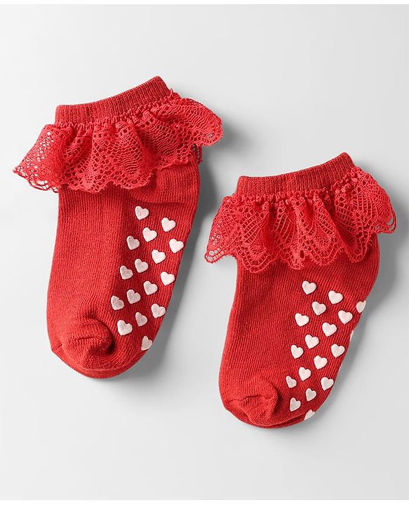 Cute Walk by Babyhug Knit Anti-Bacterial Ankle Length Socks with Frill Design Pack of 3 - Black Red & Pink