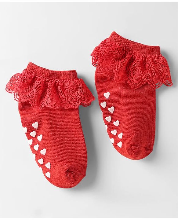 Cute Walk by Babyhug Knit Anti-Bacterial Ankle Length Socks with Frill Design Pack of 3 - Black Red & Pink