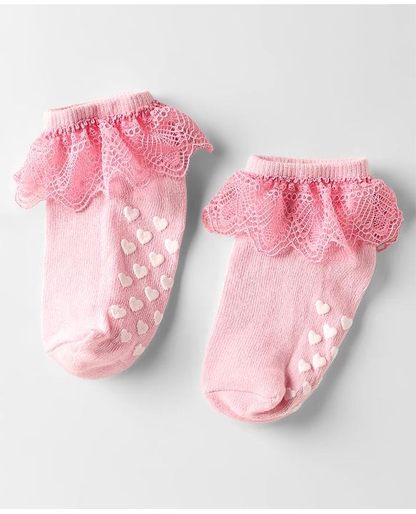Cute Walk by Babyhug Knit Anti-Bacterial Ankle Length Socks with Frill Design Pack of 3 - Black Red & Pink