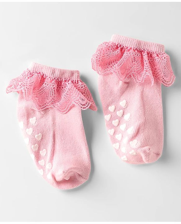 Cute Walk by Babyhug Knit Anti-Bacterial Ankle Length Socks with Frill Design Pack of 3 - Black Red & Pink