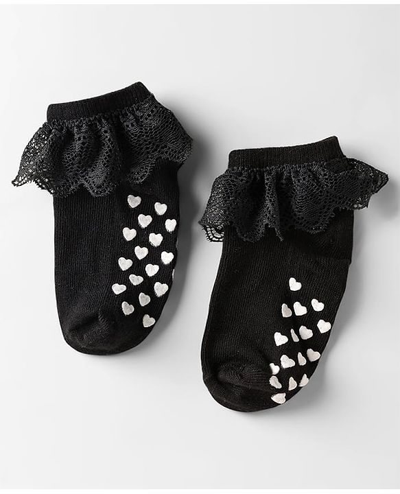 Cute Walk by Babyhug Knit Anti-Bacterial Ankle Length Socks with Frill Design Pack of 3 - Black Red & Pink