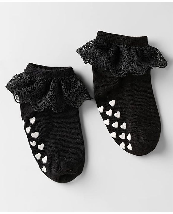 Cute Walk by Babyhug Knit Anti-Bacterial Ankle Length Socks with Frill Design Pack of 3 - Black Red & Pink