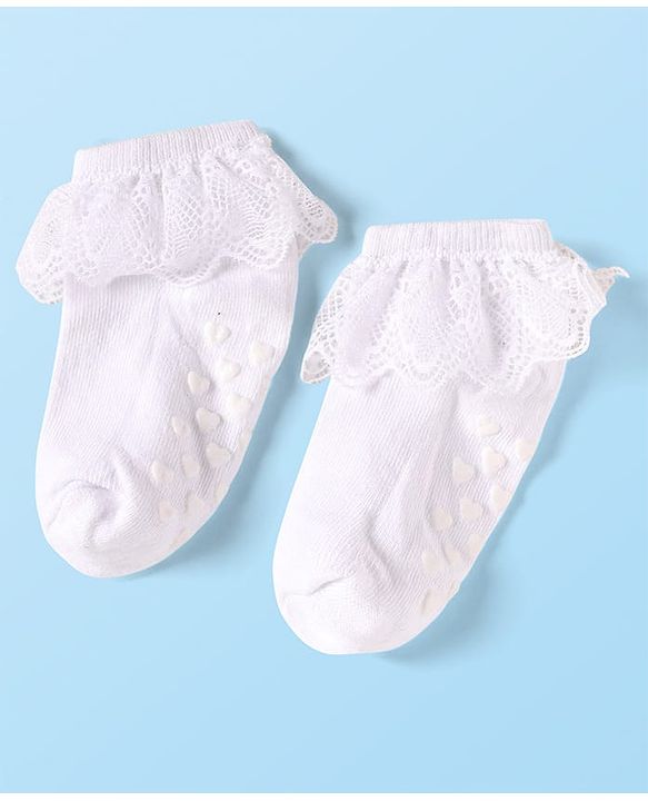 Cute Walk by Babyhug Knit Ankle Length Anti Skid Anti Bacterial Socks with Frill Detailing Pack of 3 - Red Black & White