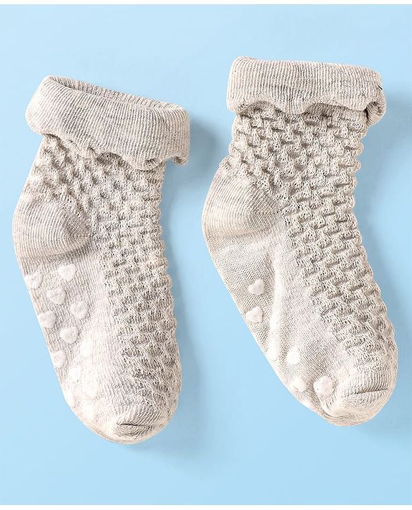 Cute Walk by Babyhug Knit Ankle Length Anti Skid Anti Bacterial Socks with Cable Knit Design Pack of 3 - Purple Grey & White