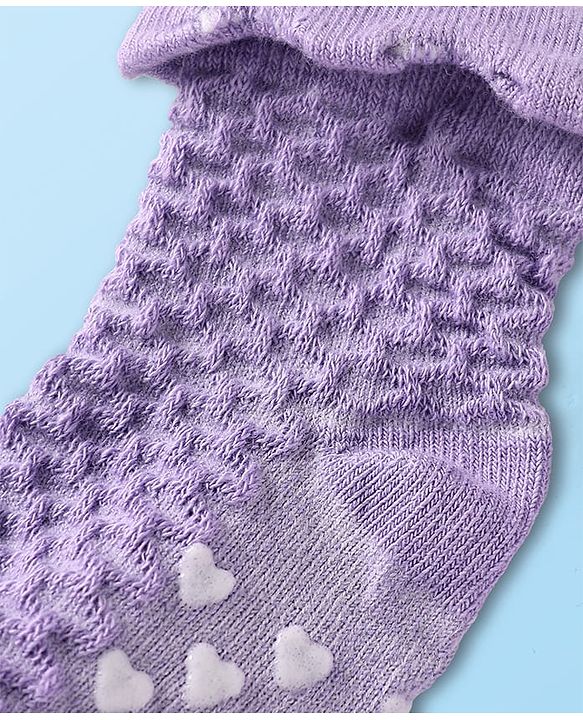 Cute Walk by Babyhug Knit Ankle Length Anti Skid Anti Bacterial Socks with Cable Knit Design Pack of 3 - Purple Grey & White