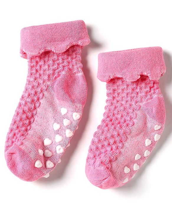 Cute Walk by Babyhug Knit Ankle Length Anti Skid Anti Bacterial Socks with Cable Knit Design Pack of 3 - Pink Light Blue & Grey