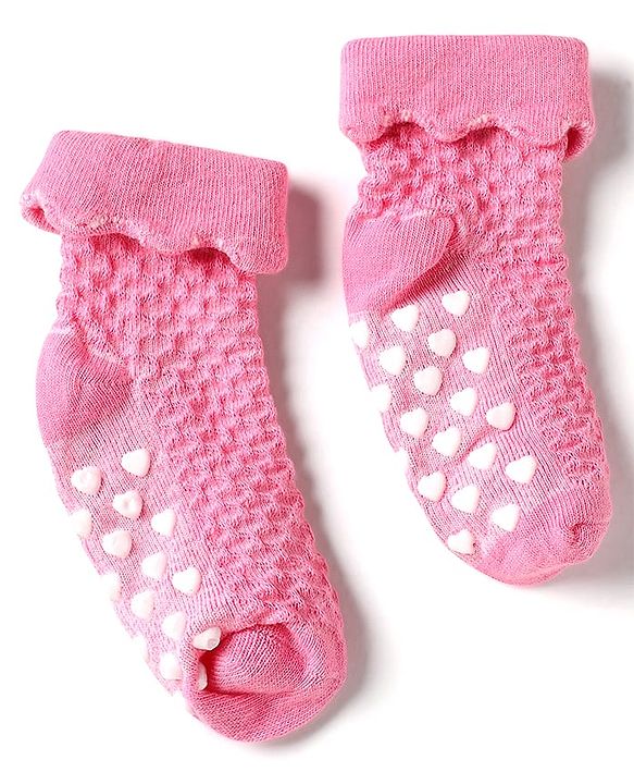 Cute Walk by Babyhug Knit Ankle Length Anti Skid Anti Bacterial Socks with Cable Knit Design Pack of 3 - Pink Light Blue & Grey