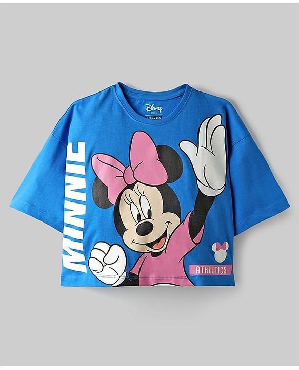 Pine Kids Disney Single Jersey Knit Half Sleeves Oversized Overlapped Drop Shoulder T-Shirt with Tank Top and Minnie Mouse Graphics - Blue & White