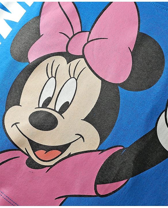 Pine Kids Disney Single Jersey Knit Half Sleeves Oversized Overlapped Drop Shoulder T-Shirt with Tank Top and Minnie Mouse Graphics - Blue & White