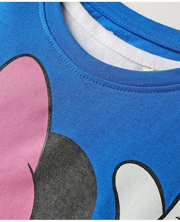 Pine Kids Disney Single Jersey Knit Half Sleeves Oversized Overlapped Drop Shoulder T-Shirt with Tank Top and Minnie Mouse Graphics - Blue & White