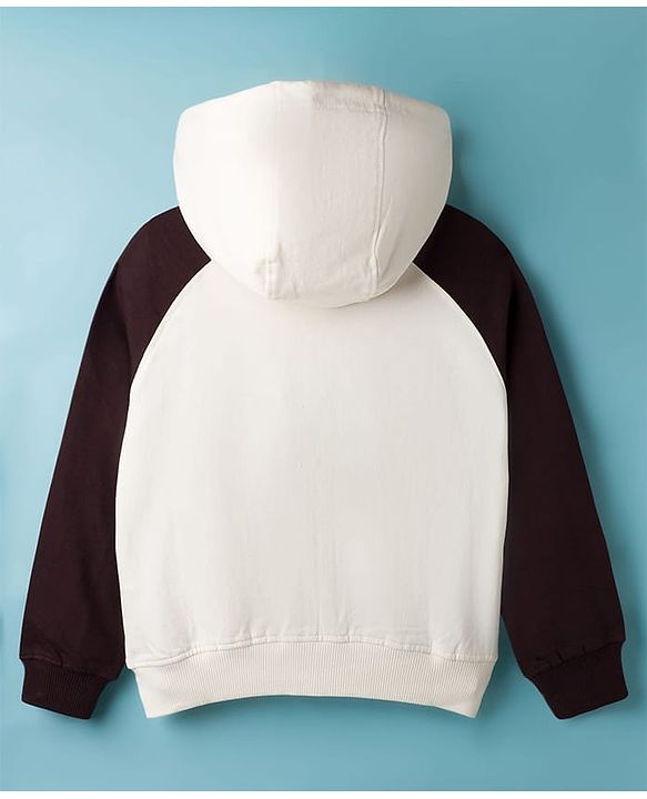 Pine Kids Cotton Knit Full Raglan Sleeves Hooded SweatJacket with Kangaroo Pocket & Foil Print - Multicolor