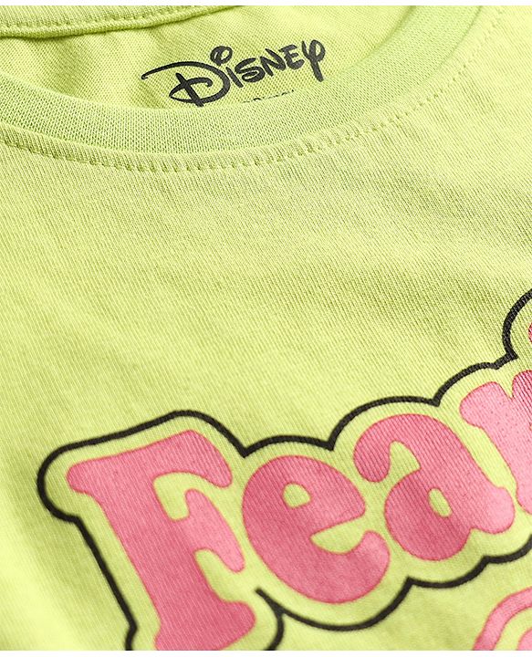 Pine Kids Disney 100% Cotton Oversized Drop Shoulder Half Sleeve Short Night Suit With Disney Princess Graphics - Light Green & Pink