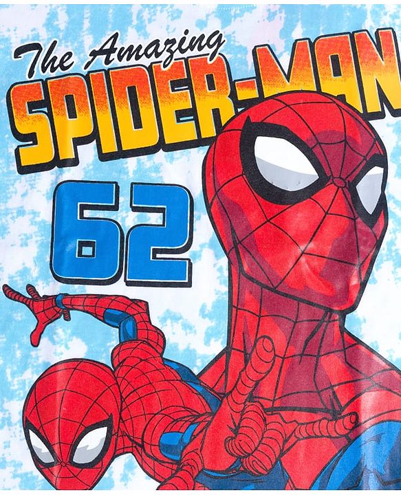 Pine Kids Marvel Single Jersey Knit Drop Shoulder Half Sleeves T-Shirt & Shorts Set with Spider Man Graphic - Blue