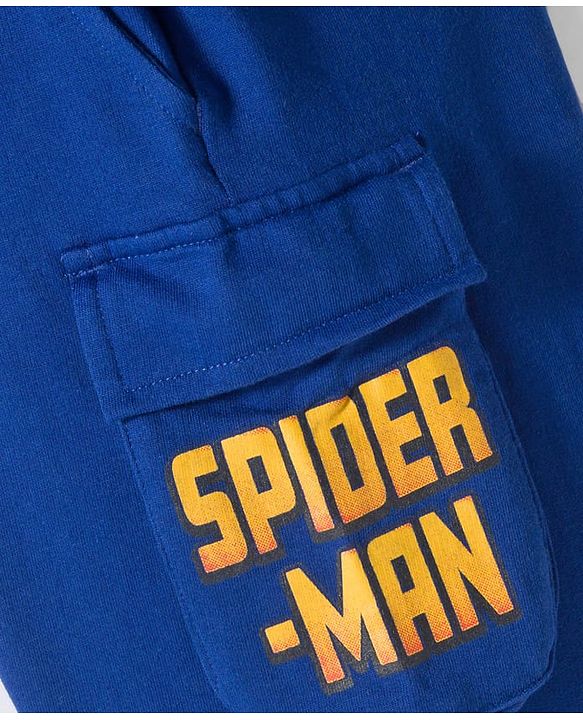 Pine Kids Marvel Single Jersey Knit Drop Shoulder Half Sleeves T-Shirt & Shorts Set with Spider Man Graphic - Blue