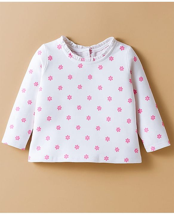 Babyhug Cotton Woven Frock & Full Sleeves Inner Tee With Floral Print & Bunny Embroidery - Blue & White