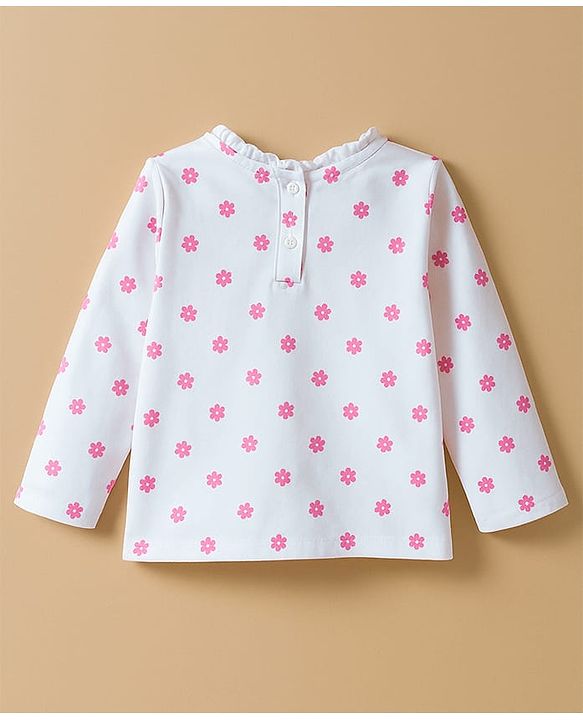 Babyhug Cotton Woven Frock & Full Sleeves Inner Tee With Floral Print & Bunny Embroidery - Blue & White
