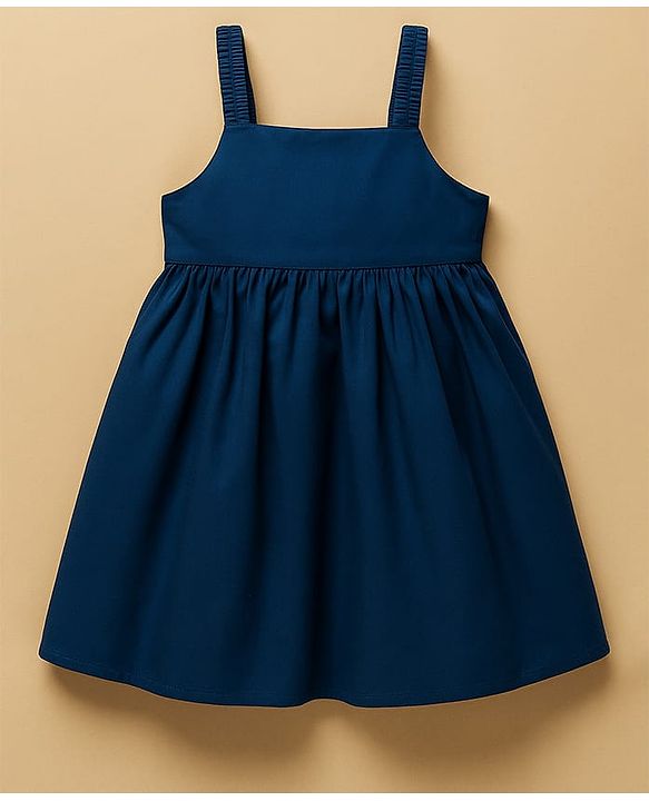Babyhug Cotton Woven Frock & Full Sleeves Inner Tee With Floral Print & Bunny Embroidery - Blue & White