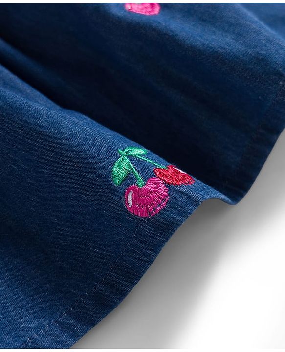 Babyhug Cotton Woven Frock with Full Sleeves Striped Tee & Cherry Embroidery - Navy Blue