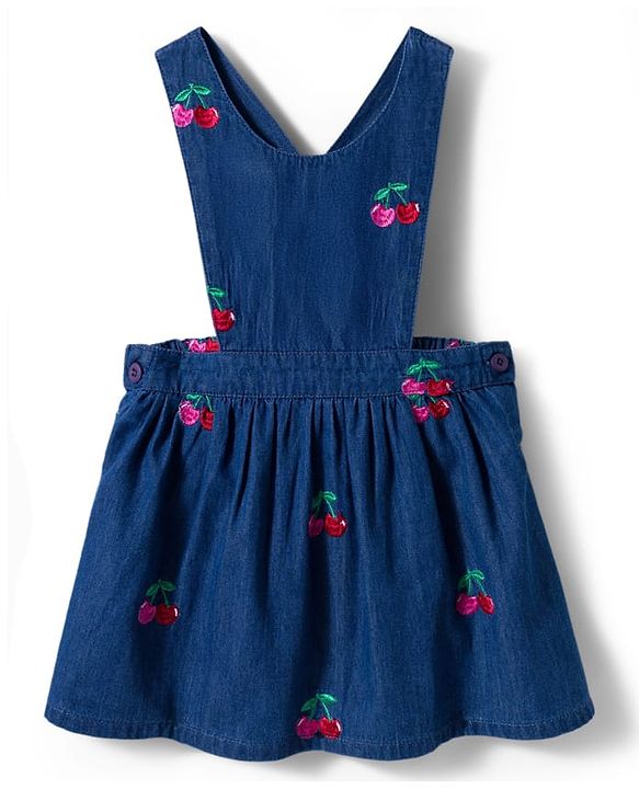 Babyhug Cotton Woven Frock with Full Sleeves Striped Tee & Cherry Embroidery - Navy Blue