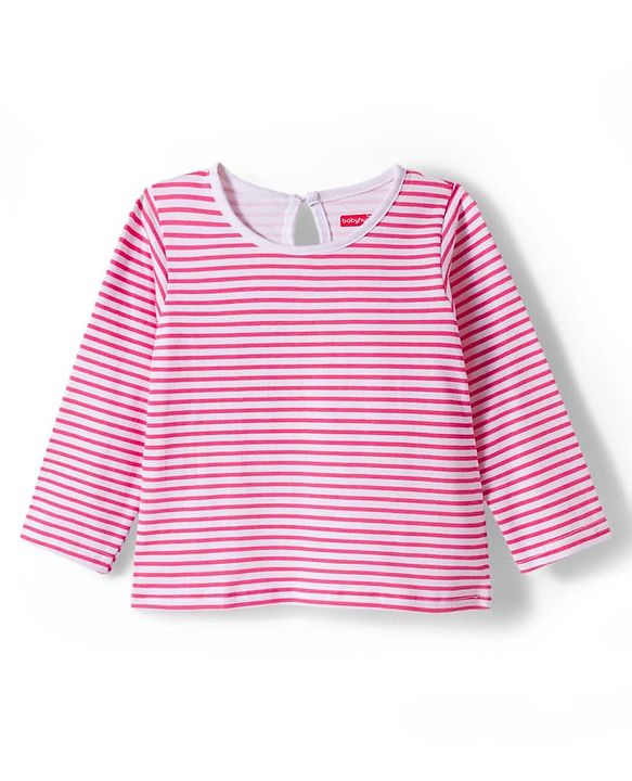 Babyhug Cotton Woven Frock with Full Sleeves Striped Tee & Cherry Embroidery - Navy Blue