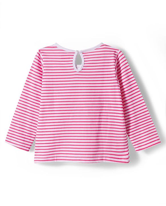Babyhug Cotton Woven Frock with Full Sleeves Striped Tee & Cherry Embroidery - Navy Blue