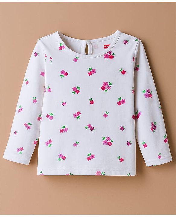 Babyhug Cotton Woven Frock & Full Sleeves Inner Tee With Floral Print & Embroidery - Navy Blue & White