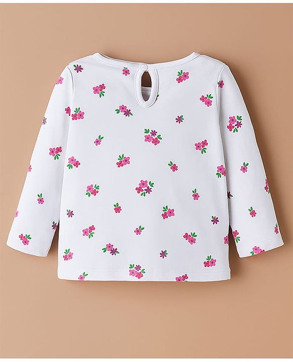 Babyhug Cotton Woven Frock & Full Sleeves Inner Tee With Floral Print & Embroidery - Navy Blue & White