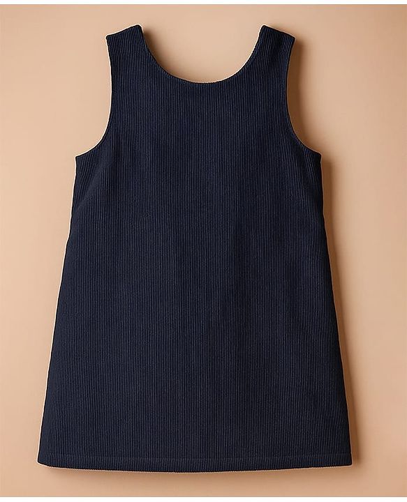 Babyhug Cotton Woven Frock & Full Sleeves Inner Tee With Floral Print & Embroidery - Navy Blue & White