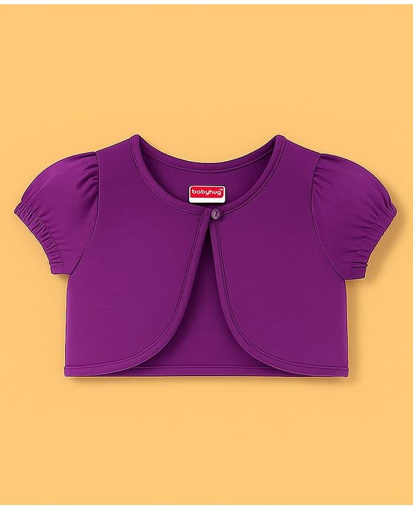 Babyhug Cotton Woven Frock With Half Sleeves  Shrug & Polka Dot & Bow Applique - White
