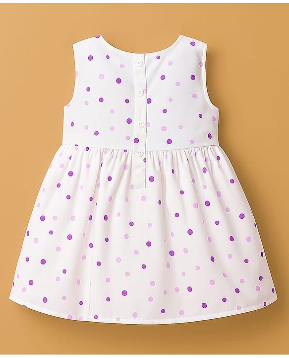Babyhug Cotton Woven Frock With Half Sleeves  Shrug & Polka Dot & Bow Applique - White