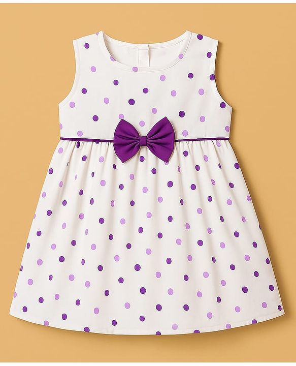 Babyhug Cotton Woven Frock With Half Sleeves  Shrug & Polka Dot & Bow Applique - White