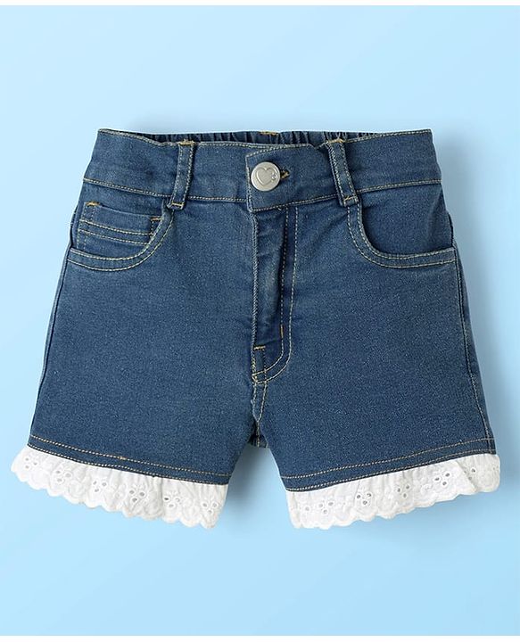 Babyhug Cotton Woven Sleeveless Top & Denim Shorts Set with Strawberry Print - White & Blue