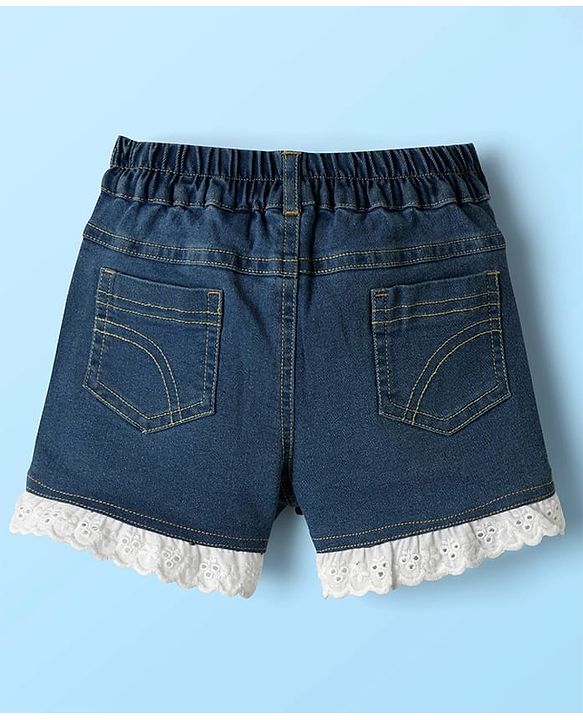 Babyhug Cotton Woven Sleeveless Top & Denim Shorts Set with Strawberry Print - White & Blue