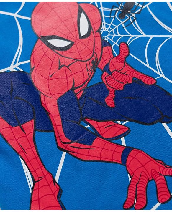 Pine Kids Marvel Single Jersey Knit Half Sleeves Cut & Sew T-Shirt with Spiderman Graphics - Blue