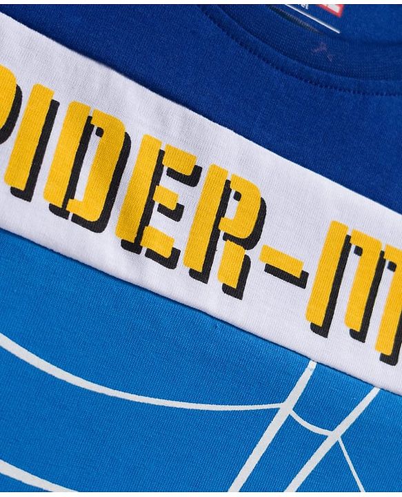 Pine Kids Marvel Single Jersey Knit Half Sleeves Cut & Sew T-Shirt with Spiderman Graphics - Blue