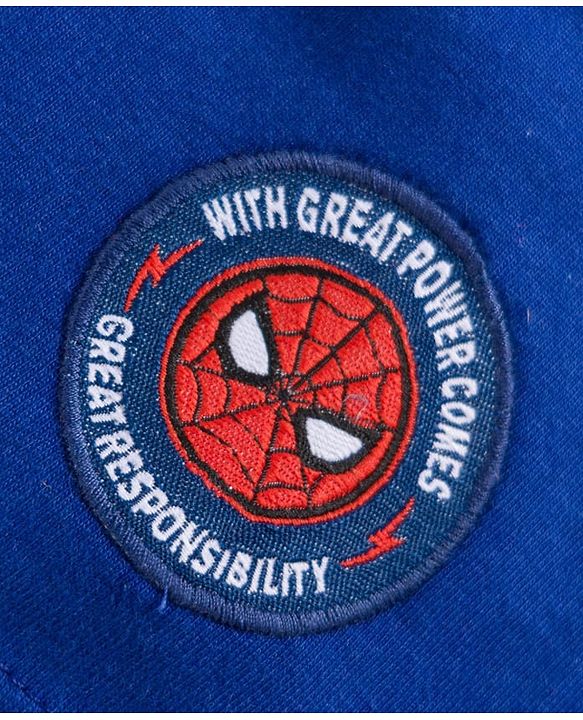 Pine Kids Marvel Single Jersey Knit Half Sleeves Cut & Sew T-Shirt with Spiderman Graphics - Blue