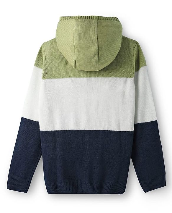 Pine Kids Knit Full Sleeves Hooded Front Open Sweater with Color Block - Multicolor