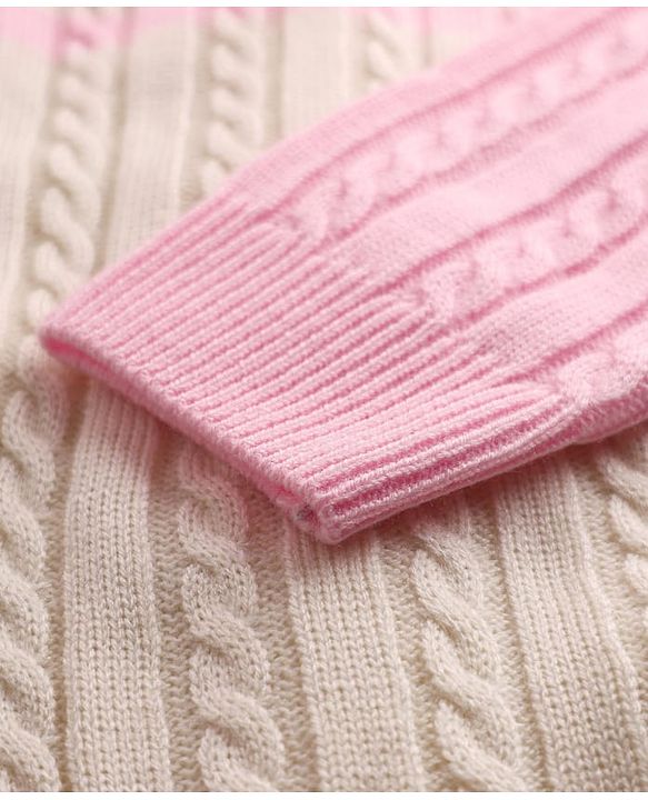 Pine Kids Knit Full Sleeves Front Open Hooded Sweater with Cable Knit Design - Pink