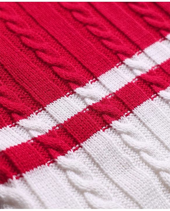 Pine Kids Knit Full Sleeves Front Open Hooded Sweater with Cable Knit Design - Red